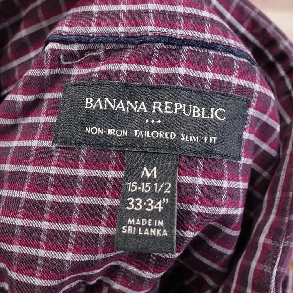 Banana Republic Shirt Mens Medium Plaid Non Iron Tailored‎ Slim Fit Long Sleeve